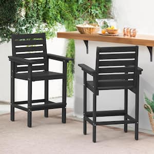 Black Plastic HDPE Outdoor Bar Stool with Arms (2-Pack)