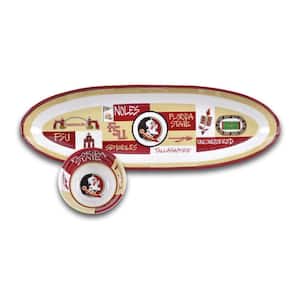 Florida State 20 in. Assorted Colors Melamine Oval Chip and Dip Server (Set of 2)