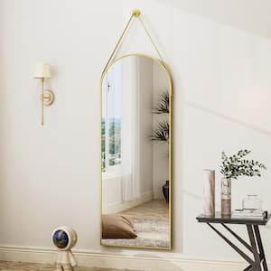 Gold 16 in. W x 48 in. H Arched Modern Aluminum Alloy Framed With Belt Wall Mirror