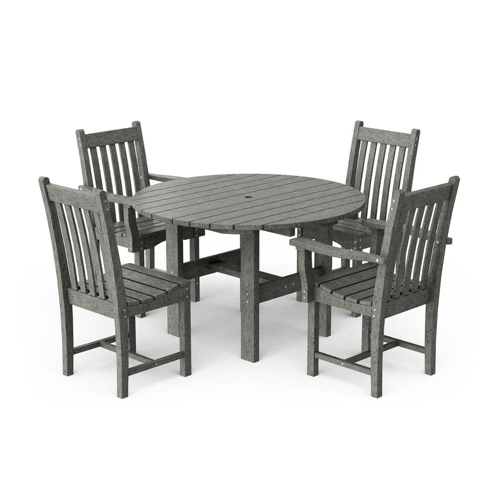 Classic Dark Gray 5-Piece HDPE Plastic Outdoor Patio Dining Set with Dining Chairs price history on PriceWatchPro
