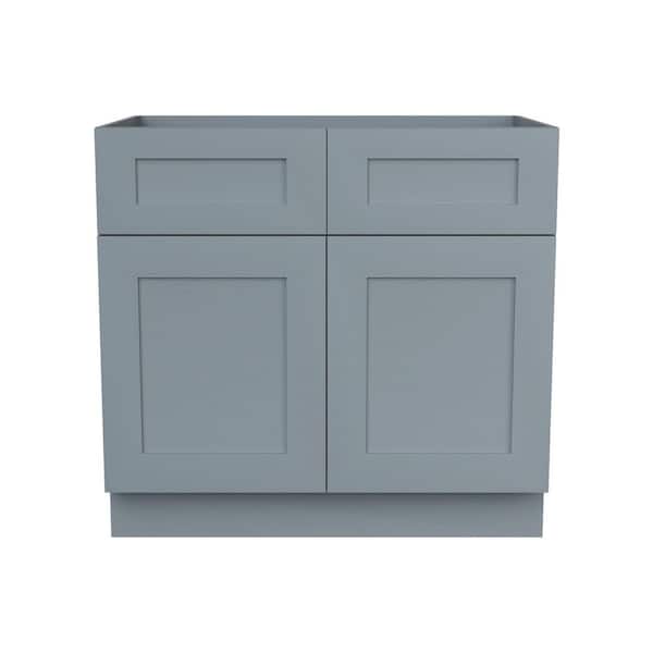 36 in. W x 24 in. D x 34. 5 in. H Ready to Assemble Floor Base Kitchen Cabinet in Gray with 2 Drawers and 2 Doors