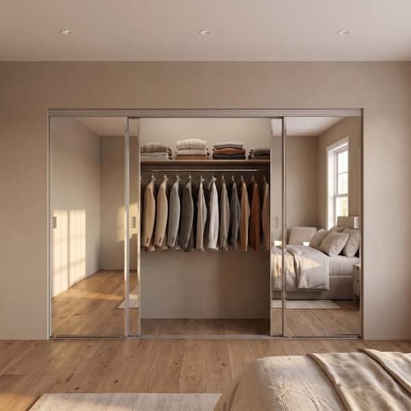 Beveled Edge Mirror Solid Core Chrome PlyCor Interior Sliding Door