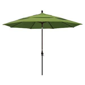 11 ft. Bronze Aluminum Pole Market Aluminum Ribs Crank Lift Outdoor Patio Umbrella in Spectrum Cilantro Sunbrella