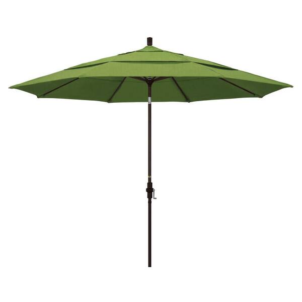 California Umbrella 11 ft. Bronze Aluminum Pole Market Aluminum Ribs Crank Lift Outdoor Patio Umbrella in Spectrum Cilantro Sunbrella