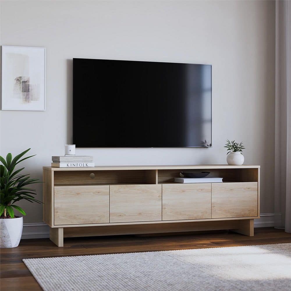Nivelle 4-Door TV Stand Console for TVs up to 75 in. Blonde Oak