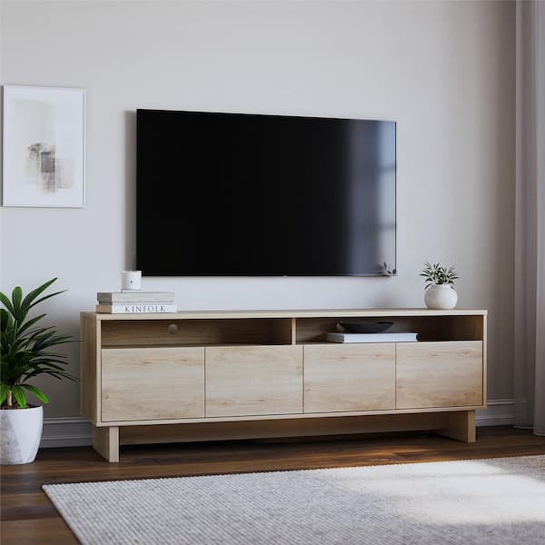 Ameriwood Nivelle 4-Door TV Stand Console for TVs up to 75 in. Blonde Oak