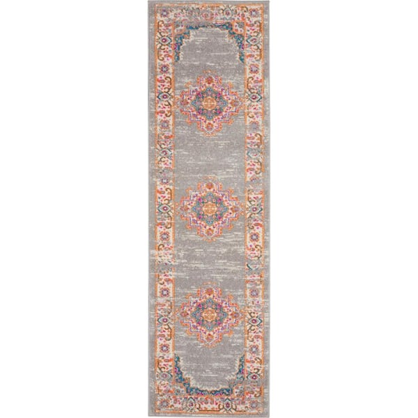 Passion Grey 2 ft. x 8 ft. Bordered Transitional Kitchen Runner Area Rug