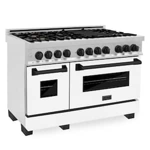 Autograph Edition 48 in. 7 Burner Double Oven Dual Fuel Range in Fingerprint Resistant Stainless, White Matte and Black