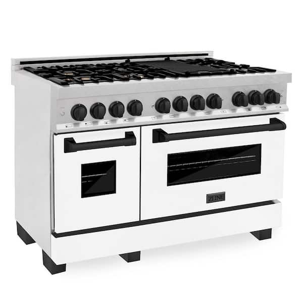 ZLINE Kitchen and Bath Autograph Edition 48 in. 7 Burner Double Oven Dual Fuel Range in Fingerprint Resistant Stainless, White Matte and Black