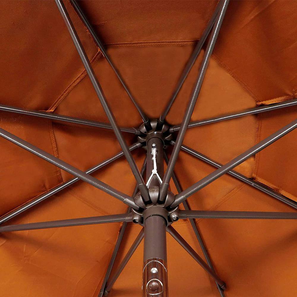 9 ft Brown Round Market Patio Umbrella with Black Aluminum Pole
