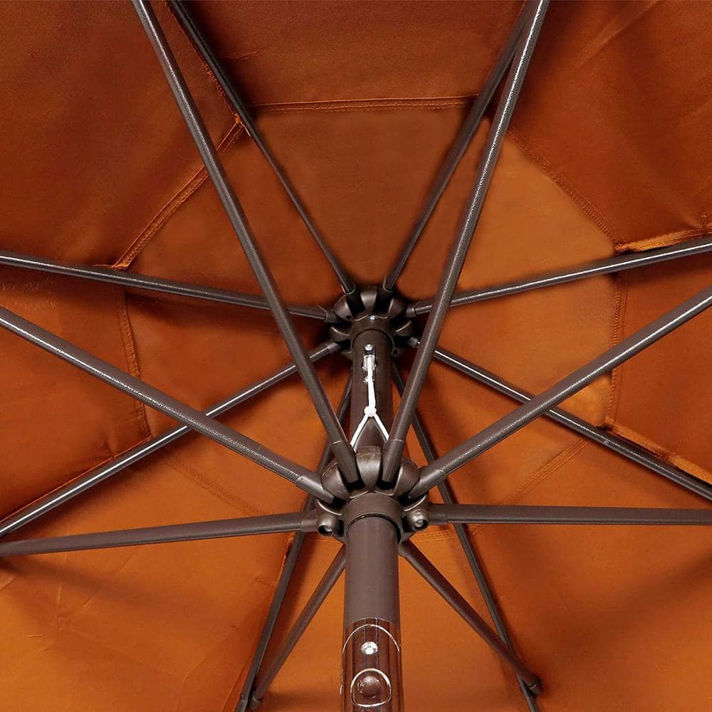 9 ft Brown Round Market Patio Umbrella with Black Aluminum Pole