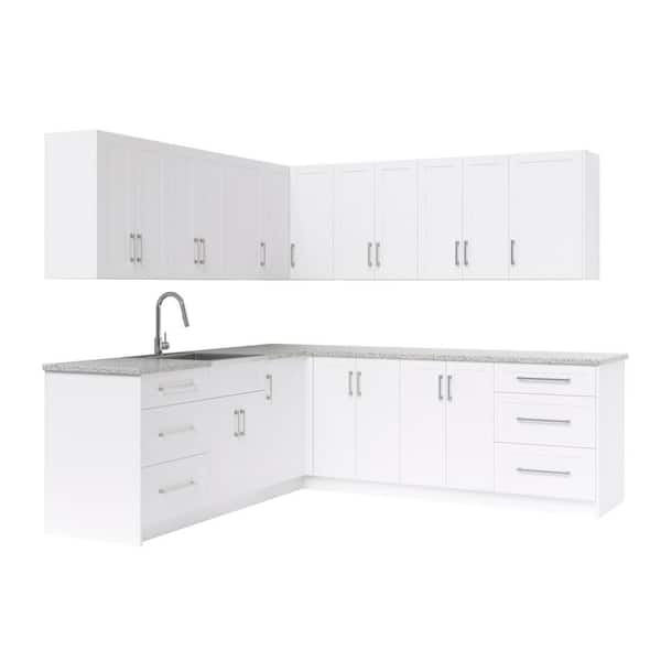 NewAge Products White Particle Board Shaker Stock Assembled Base 18-Piece Kitchen Cabinet Set (94.77 in. x 84 in. x 100.76 in.)