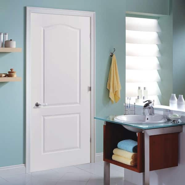 32 in. x 80 in. 2 Panel Right-Handed Primed Composite Solid Core Single Prehung Interior Door 4-9/16 in. Flat Jamb