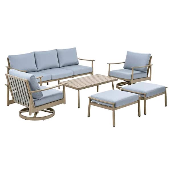 Sunset Retreat 4-Piece Blue Aluminum Patio Conversation Set with 2-Swivel Chairs, 3-Seat Couch and Coffee Table