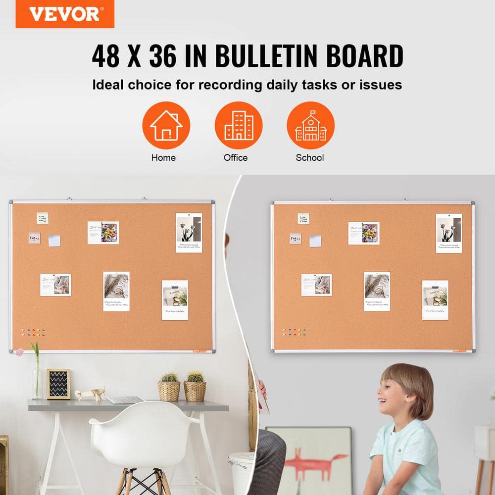 Large White Aluminum Framed Cork Bulletin Board
