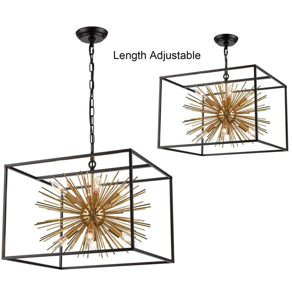 Geometric Brass and Black Sputnik Chandelier with Adjustable Height