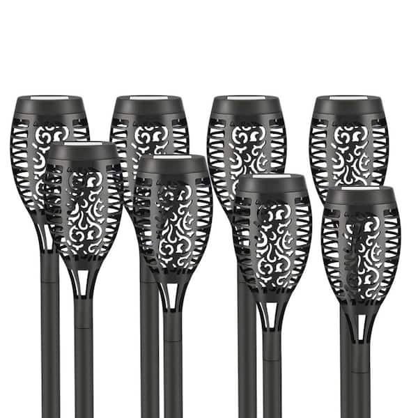 Misopily 8-Pack Yellow LED Solar Tiki Torches Flickering Flame Waterproof Garden Decor for Patio Yard