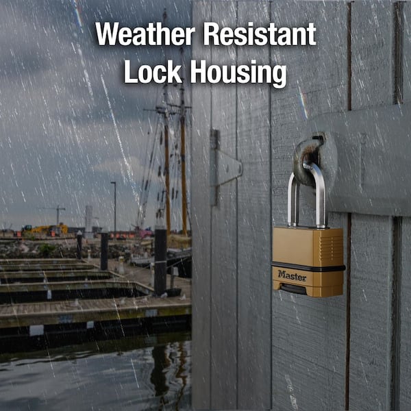 Master Lock Combination Lock, Heavy Duty Weatherproof Padlock, Resettable  For Outdoor Use, M175XDLF, Brass Finish - Combination Padlocks 