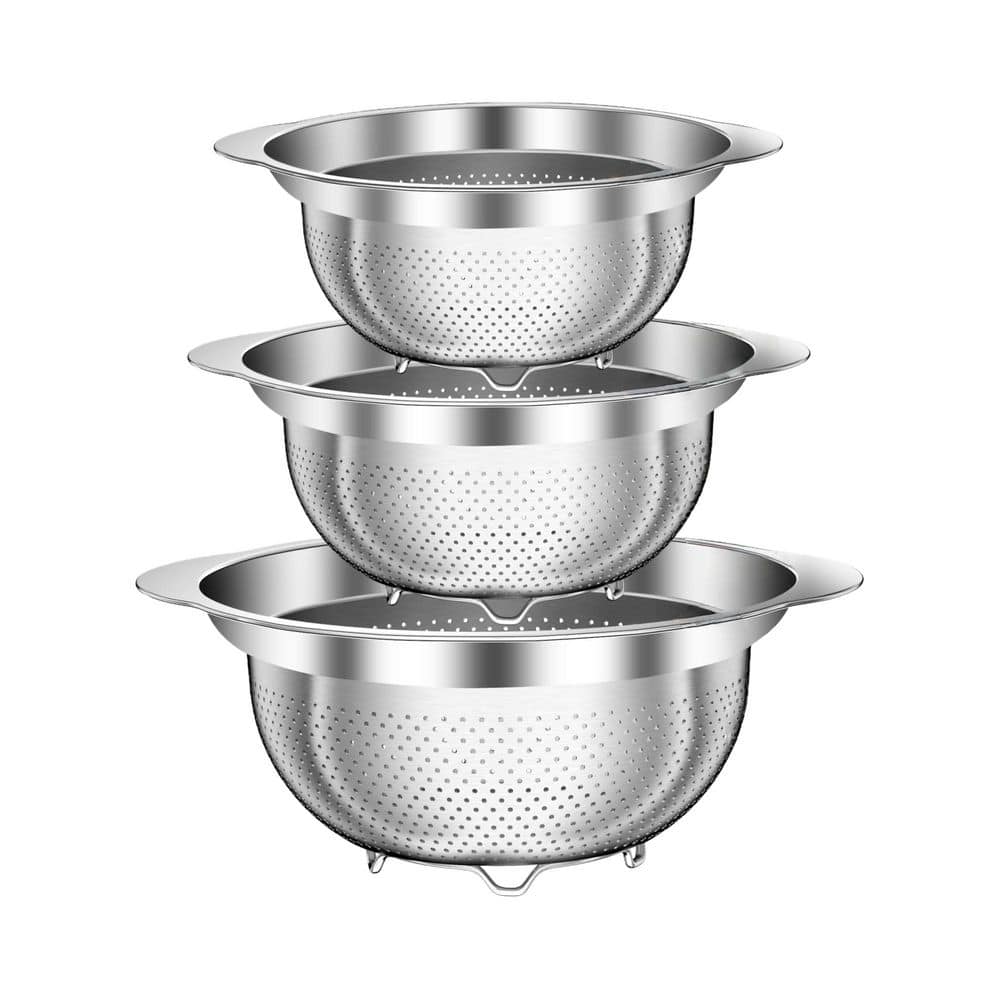 Silver 2 qt. 3 qt. 5 qt. Stainless Steel Colander for Kitchen, for Spaghetti Fruit Vegetable Cooking Food (Set of 3) price history on PriceWatchPro