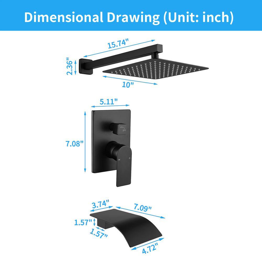 Matte Black Square Rain Shower Faucet Set with Lever Handle