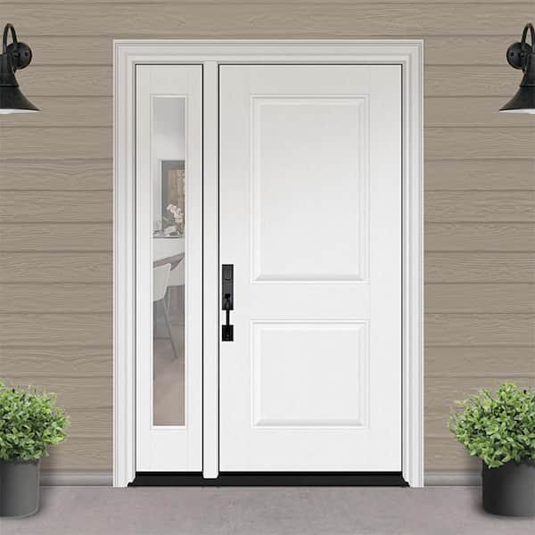 Regency 51 in. x 80 in. 2P Squaretop RHIS Unfinished White Mahogany Fiberglass Prehung Front Door w/Clear12in. SL 4-9/16