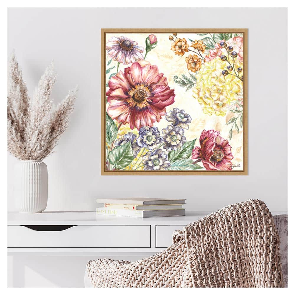 Wildflower Medley I Floral Canvas Art with Maple Frame