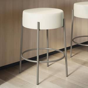 Clovis 26.75 in. Backless Counter Stool Off White Faux Leather / Grey Metal