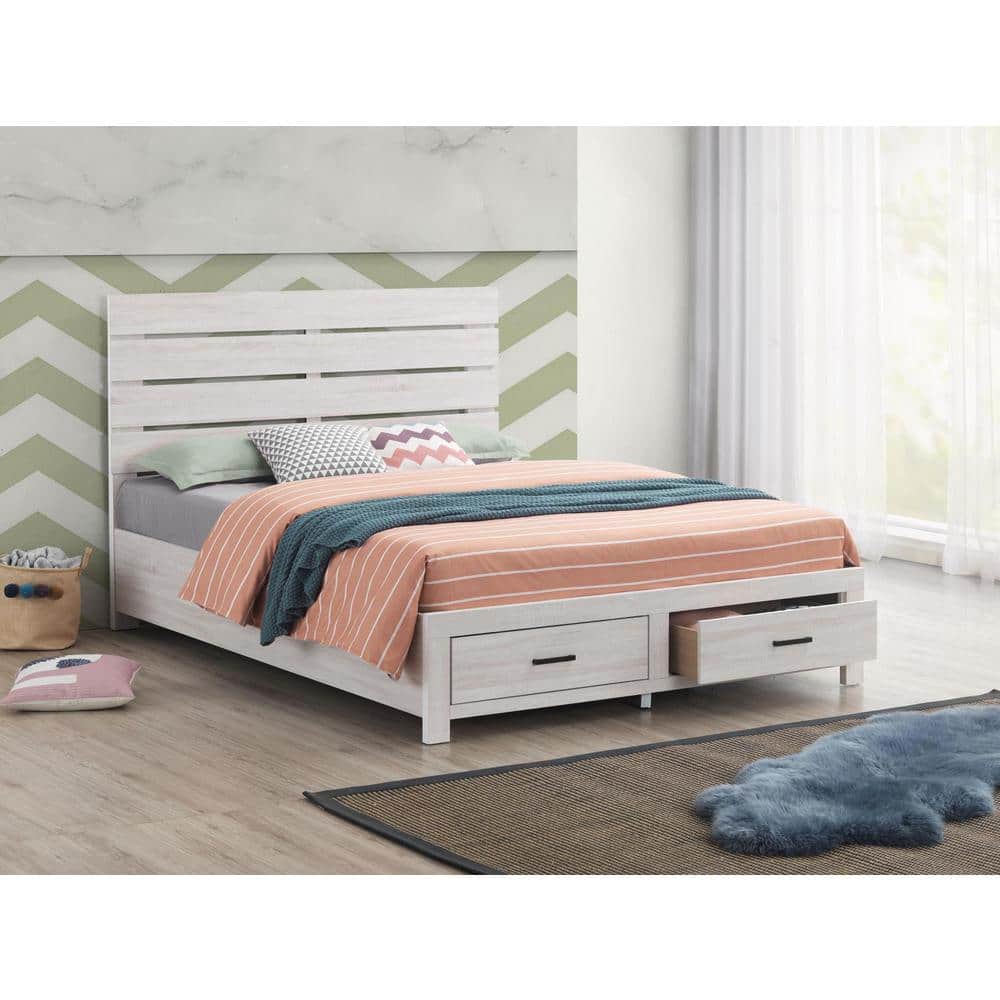 White King Wood Frame Storage Bed with Upholstered Headboard