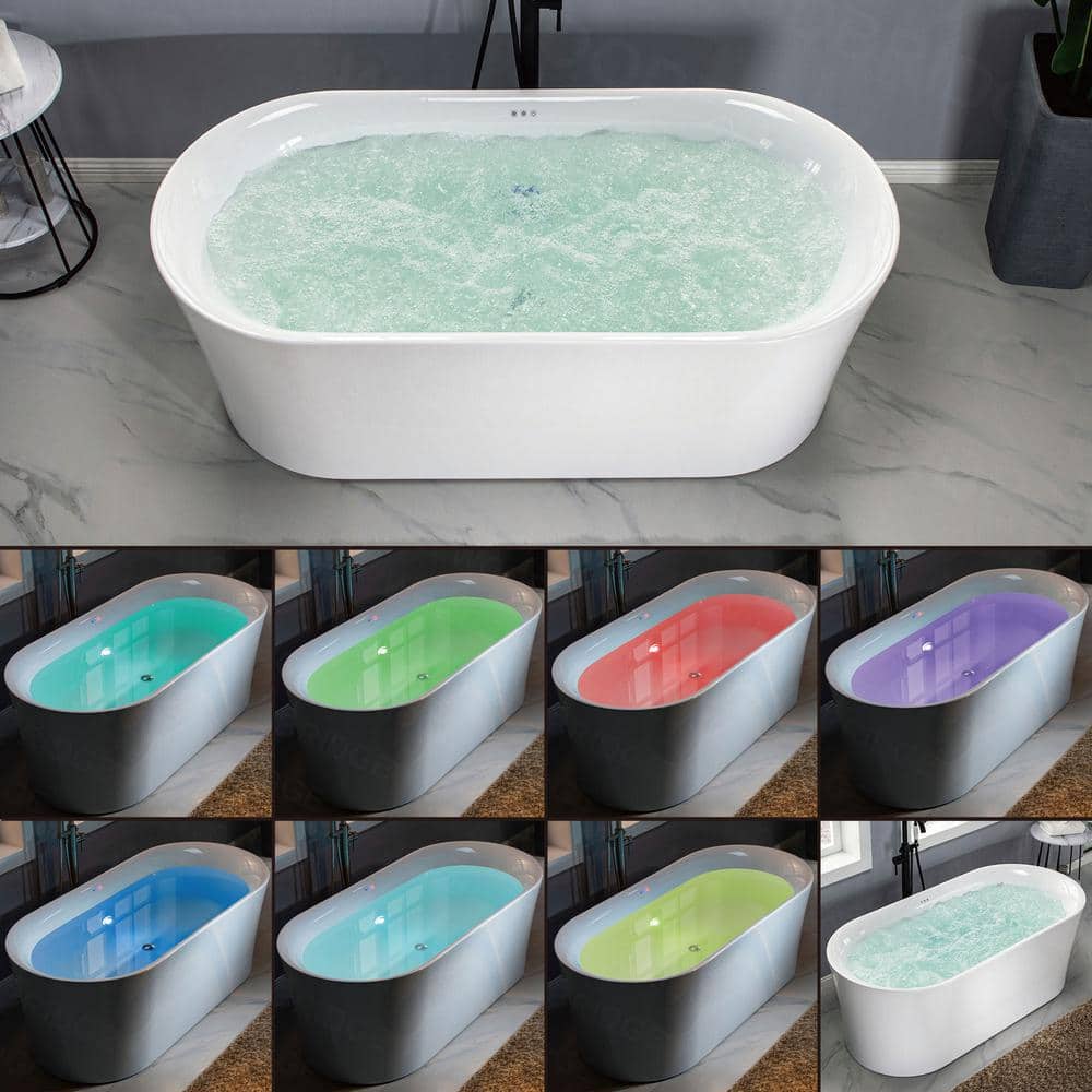 67'' White Acrylic Freestanding Air Soaking Bathtub with 208 Jets