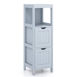 Grey Bathroom Floor Cabinet Side Wooden Storage Organizer with Removable Drawers