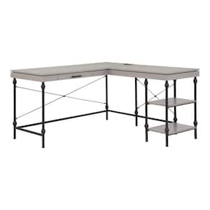 Bosara 59 in. Antique Gray and Black 1-Drawer Corner Writing Desk with USB Port