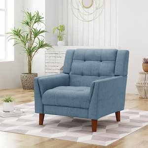 Candace Blue Fabric Arm Chair with Tufted Cushions (Set of 1)