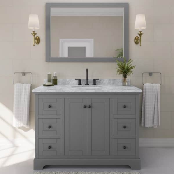 Wyndham Collection Avery 48 in. W x 22 in. D x 35 in. H Single Bath Vanity in Dark Gray with White Carrara Marble Top
