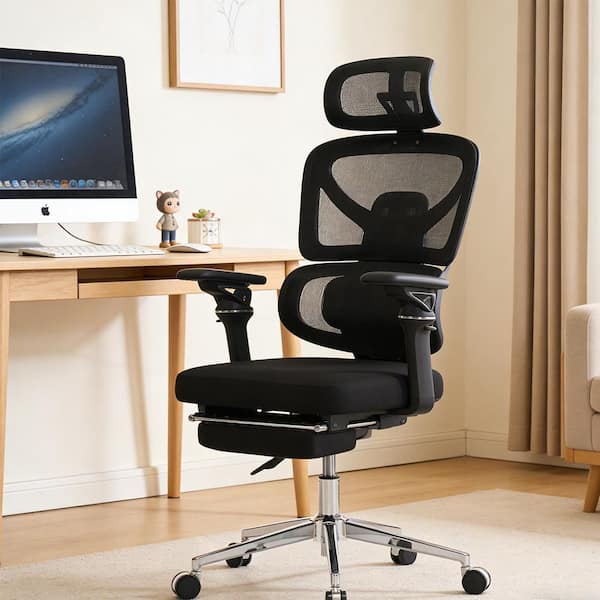 Mesh Ergonomic Home Office Chair with Massage Lumbar Support in Black