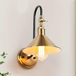 1-Light Brass Gold Modern Wall Sconce, Industrial Bathroom Light Fixture with Metal Bell Shape Shade