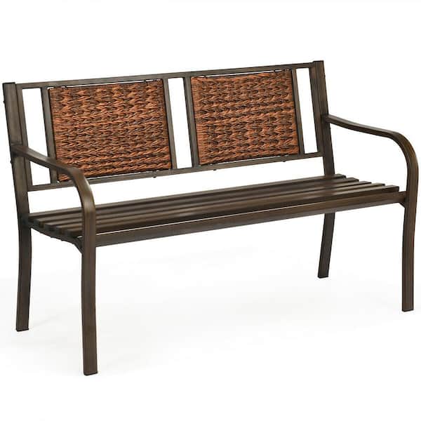 Unbranded 50 in. Porch Rattan Metal Outdoor Bench