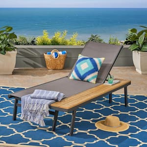Waterloo Black Aluminum Adjustable Outdoor Chaise Lounge with Side Table