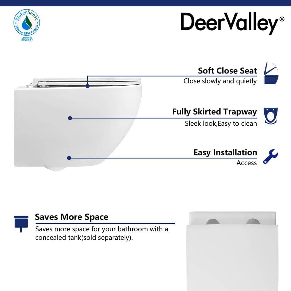 White Ceramic Elongated Wall Mounted Dual Flush Toilet