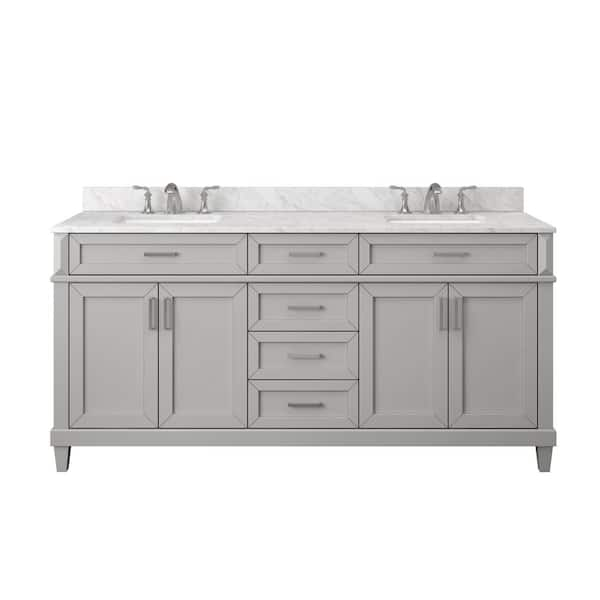 Talmore 72 in. Double Sink Sky Grey Bath Vanity with White Engineered Carrara Marble Top (Assembled)