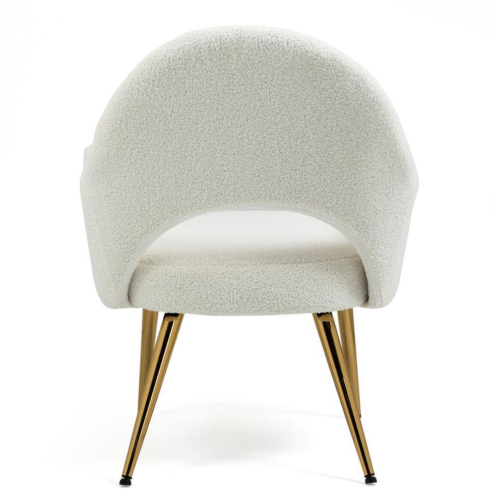 Azael White Boucle Fabric Accent Chair with Gold Metal Legs