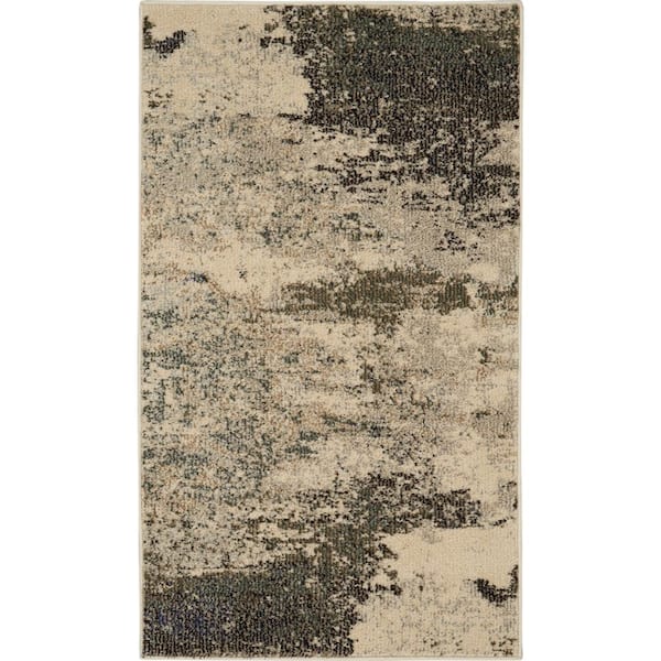 Nourison Celestial Ivory/Grey doormat 2 ft. x 4 ft. Abstract Modern Kitchen Area Rug