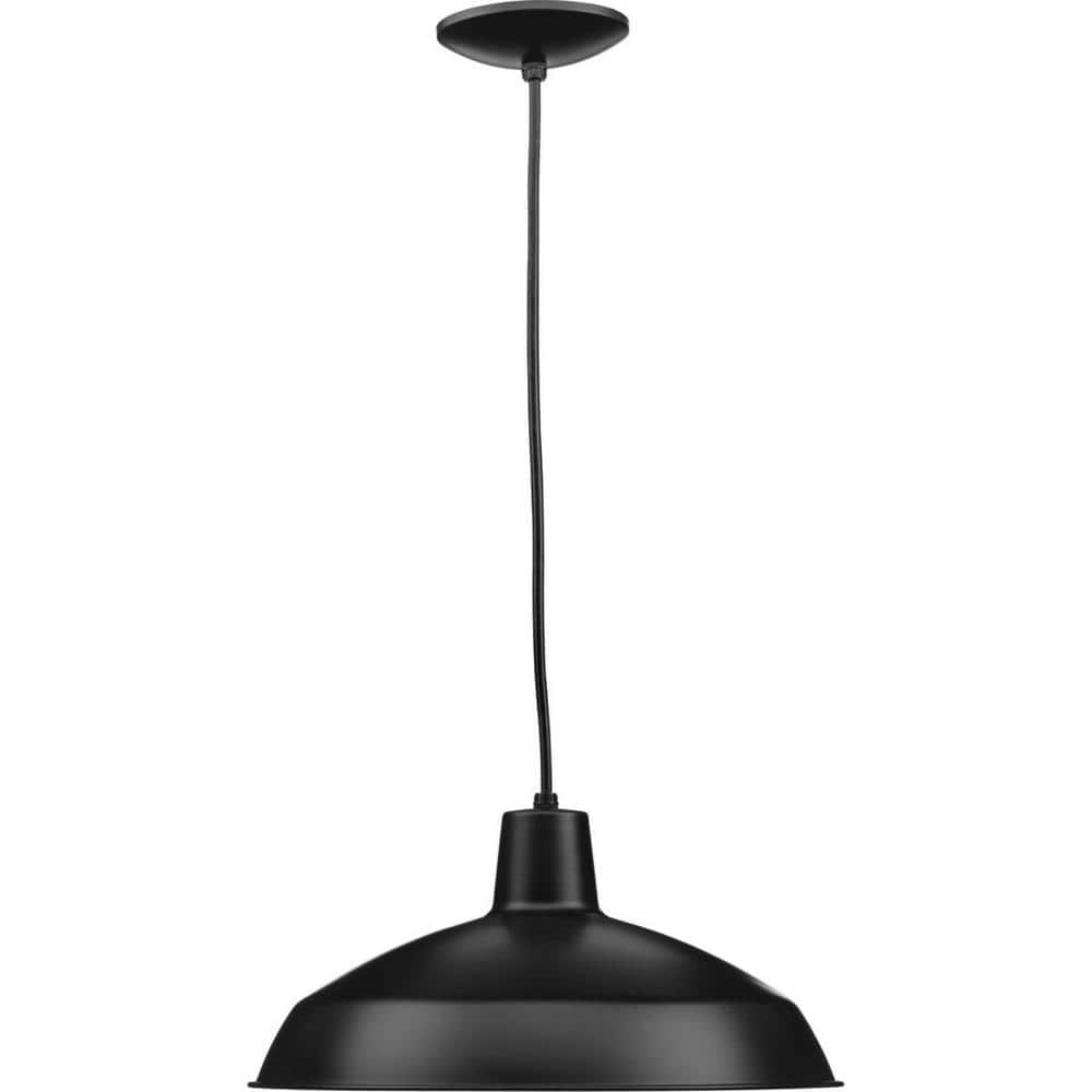 Matte Black Glass Indoor/Outdoor Pendant Light, 16" Wide