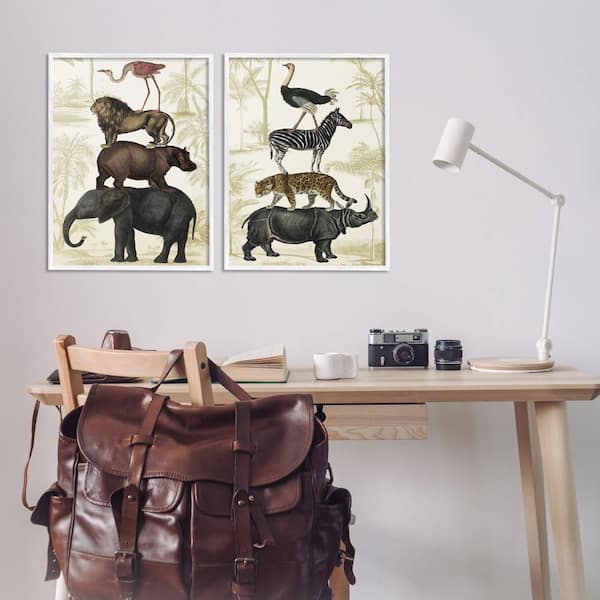 Stacked Safari Animals by Victoria Barnes 2 Piece White Framed Animal Giclee Art Print 30 in. x 20 in.