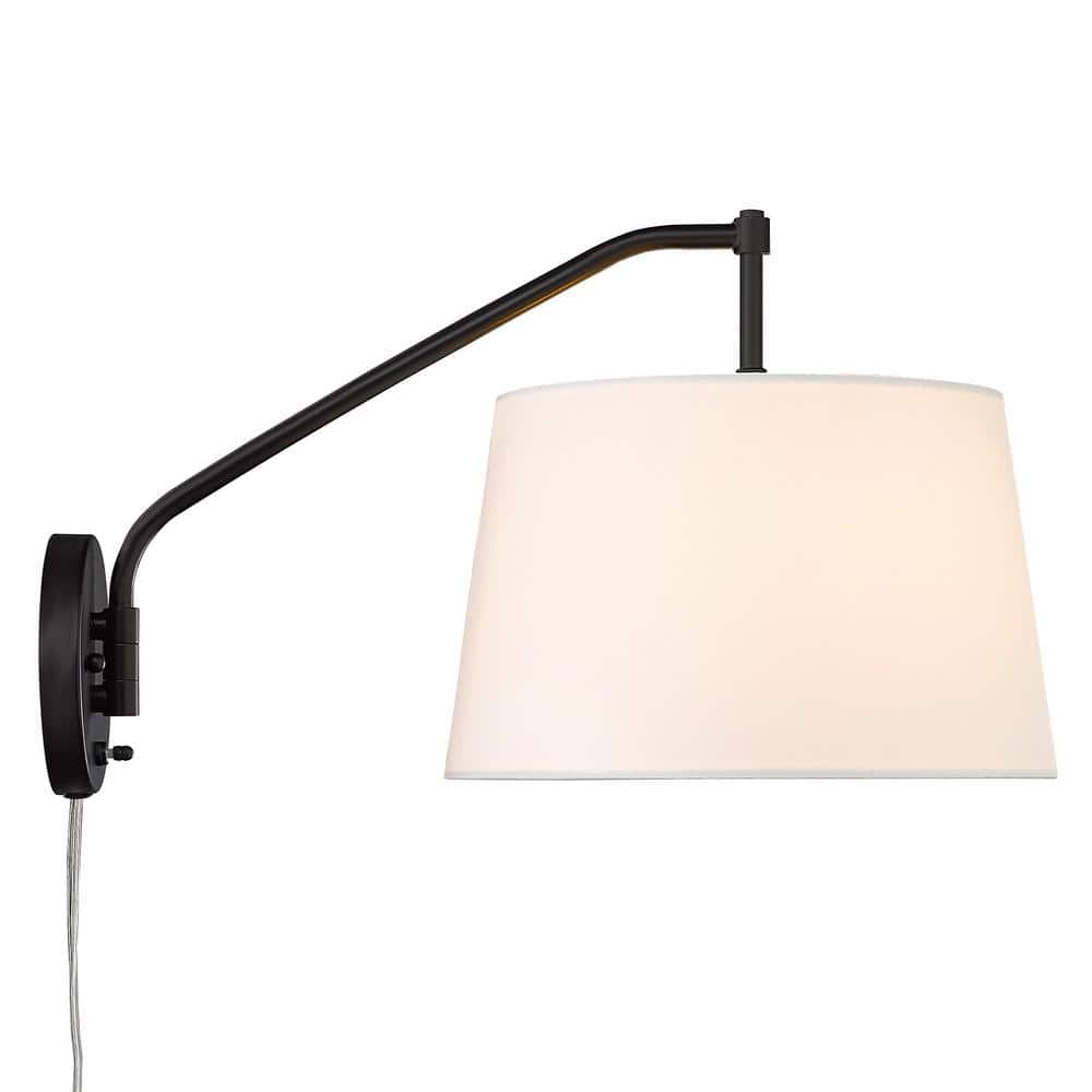 Matte Black Adjustable Swing Arm Sconce with White Shade