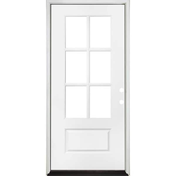 Steves & Sons 36 in. x 80 in. Legacy Series 6 Lite Clear Glass Left-Hand Inswing Primed Fiberglass Prehung Front Door