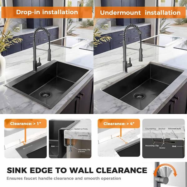 Glacier Bay 33 in. Undermount Double Bowl 18 Gauge Gunmetal Black