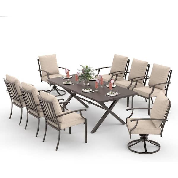 Halmuz 9-Piece Metal Rectangular Outdoor Patio Dining Set with 2