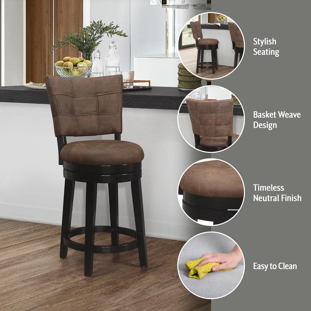 Chestnut Faux Leather and Wood Swivel Counter Stool