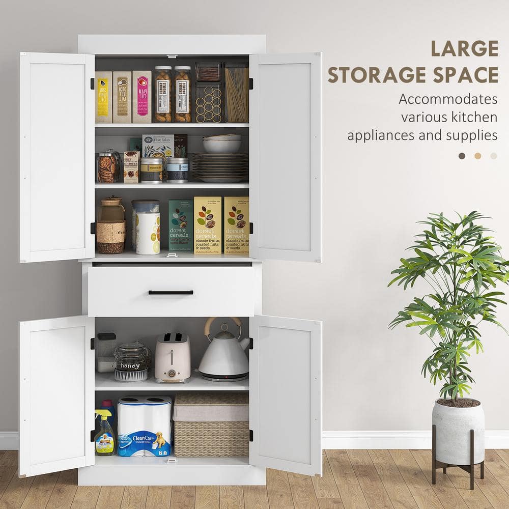 White Farmhouse Freestanding Kitchen Pantry Cabinet with Barn Doors