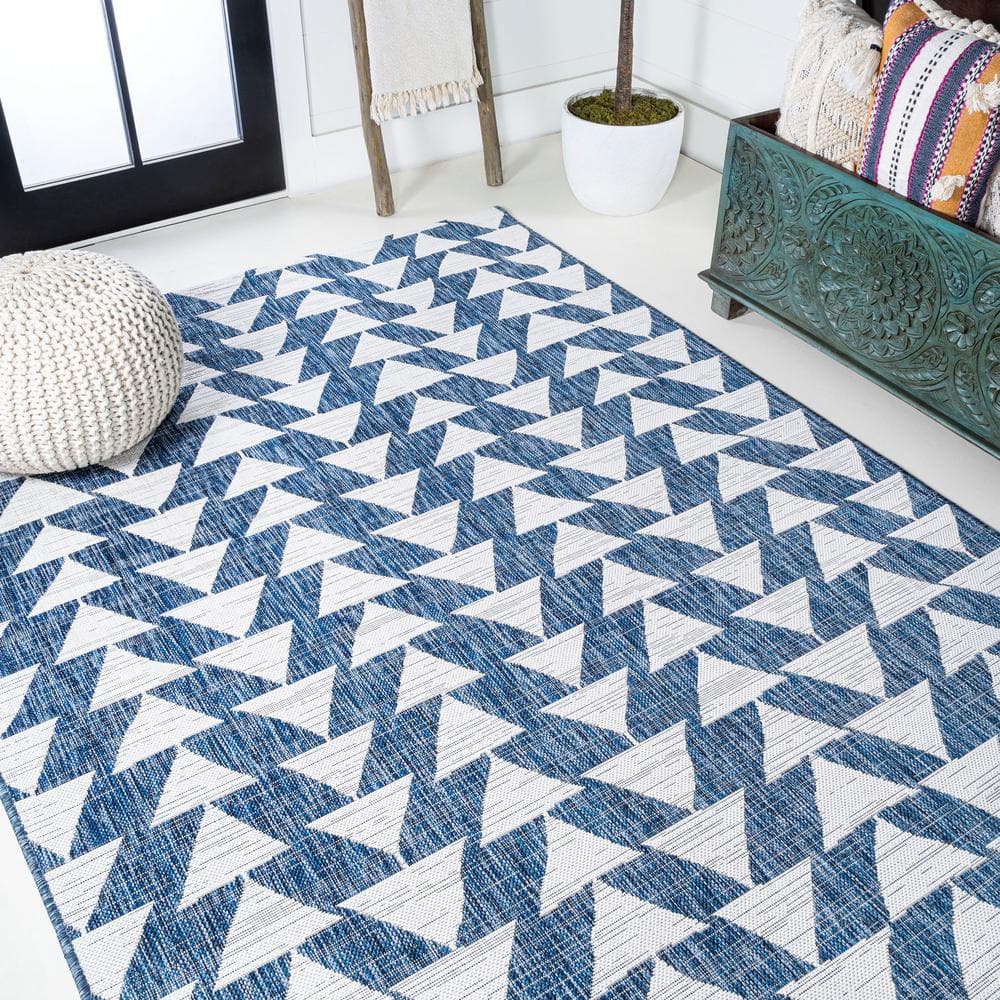 Andratx 8' x 10' Blue Geometric Synthetic Indoor/Outdoor Rug